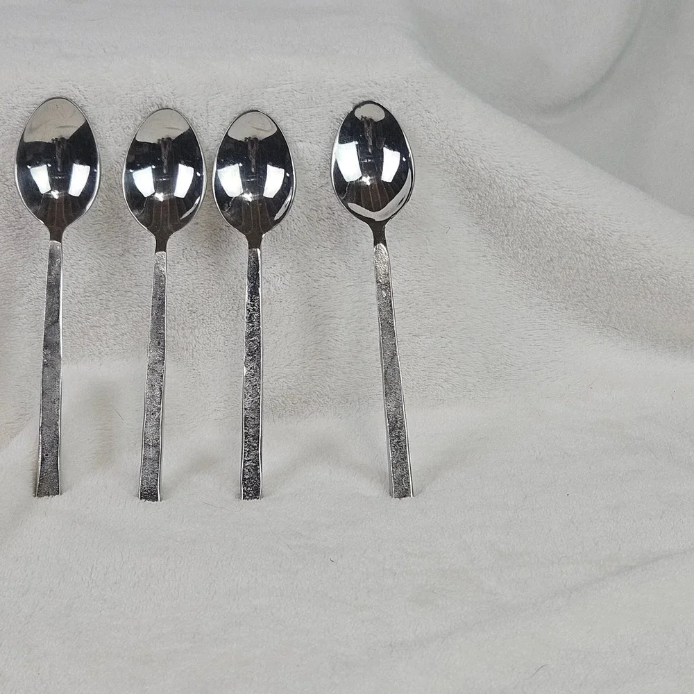 Textured Hammered Handle Stainless Steel Spoons Modern Brutalist